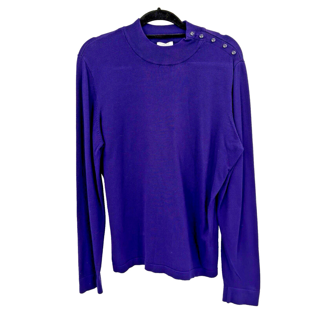 Conrad C Collection Purple Sweater Women's XL Mock Neck Button Detail Minimalist